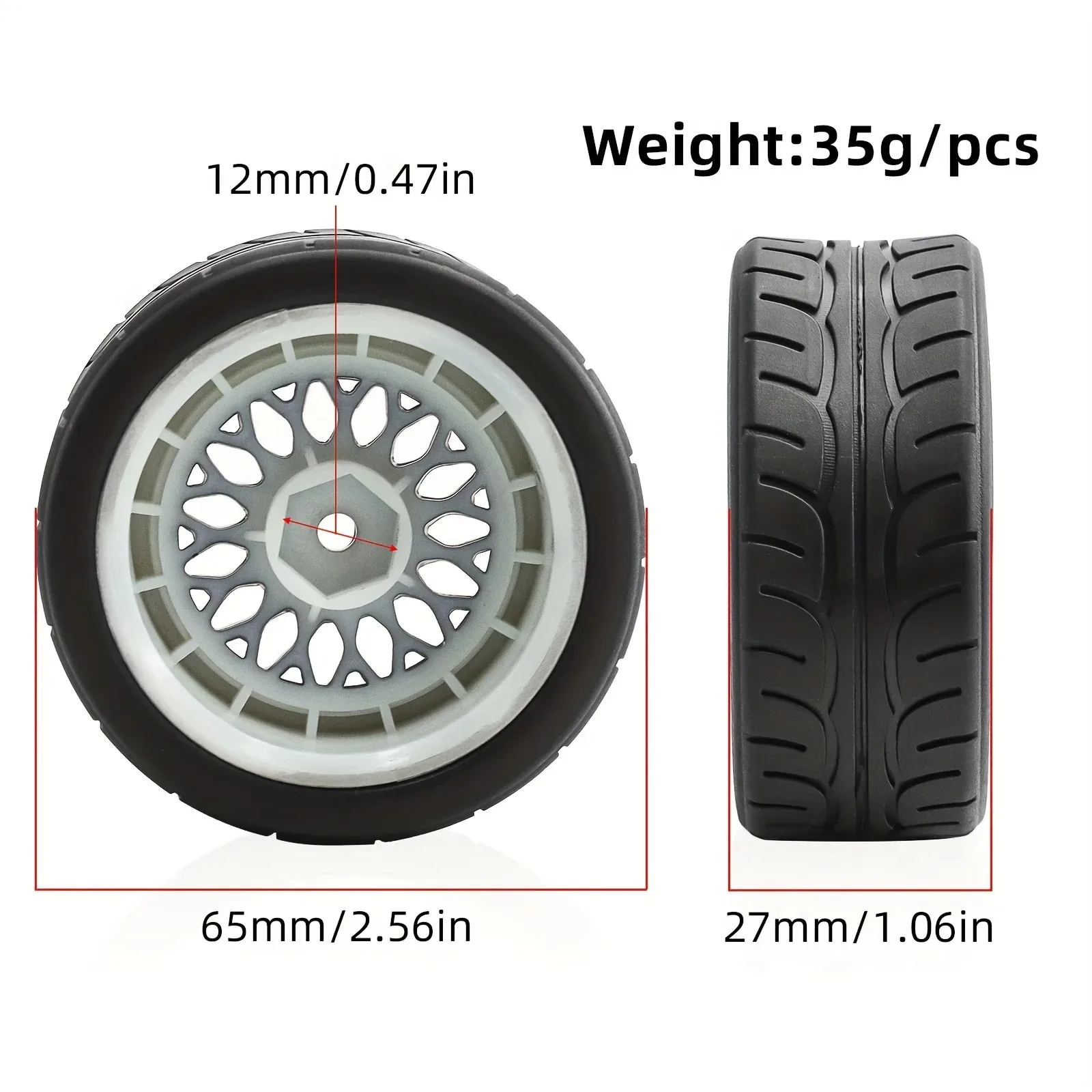4PCS 65mm RC Drift Tires & Wheels for Tamiya TT02/XV01 - High Grip 1/10 On-Road Racing, Durable Flat Run