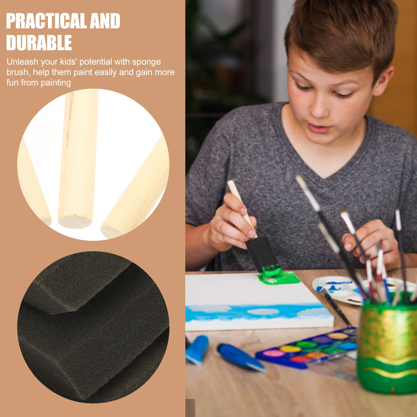 

3Sets Paint Brushes Sponge Wood Handle Professional Painting Tools for Crafts Stains Polyurethanes Glue Application Art