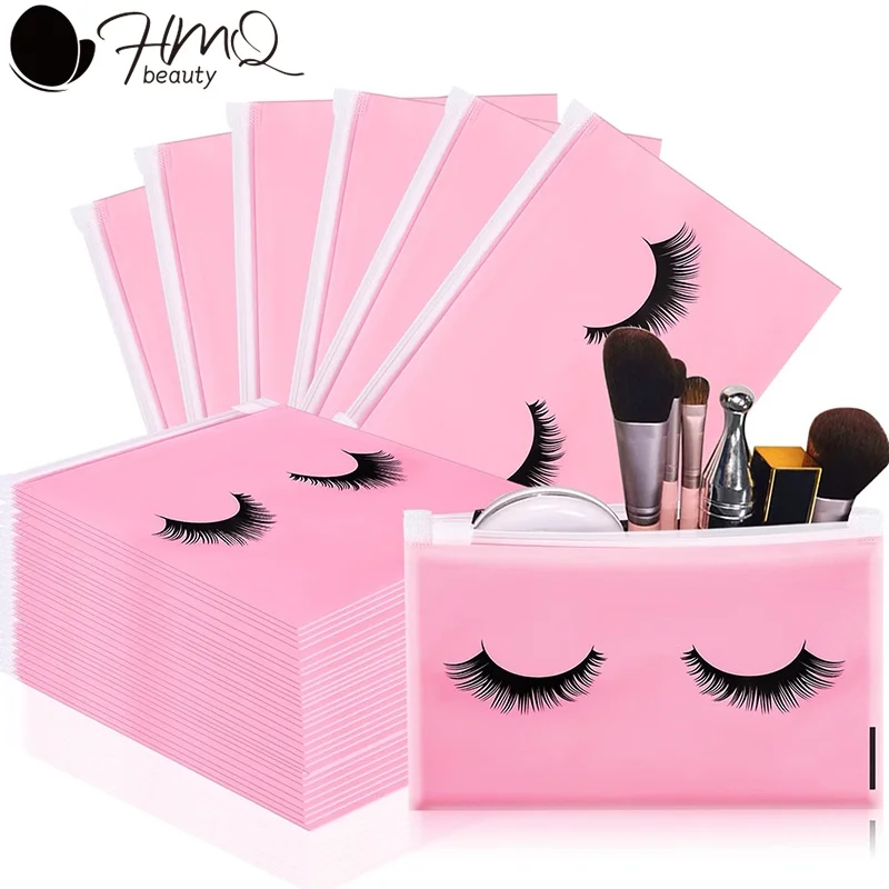 50Pcs Eyelash Aftercare Bags Reusable Plastic Makeup Bags with Zipper Waterproof Makeup Pouch Cosmetic Organizer Packaging Bags
