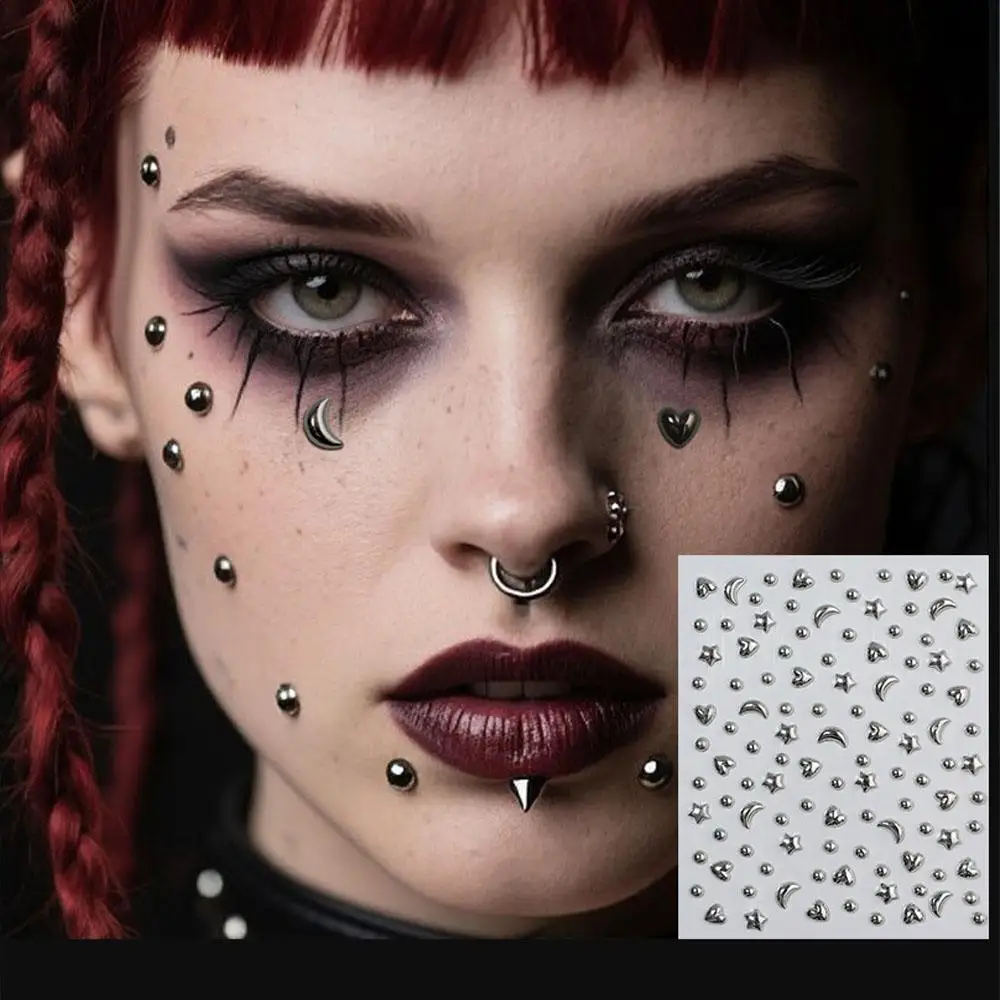 1Sheet Acrylic Rhinestone Stickers Fake Lip Studs for Eyebrow Facial Decoration Self-Adhesive Faux Stickers Body Navel Jewelry