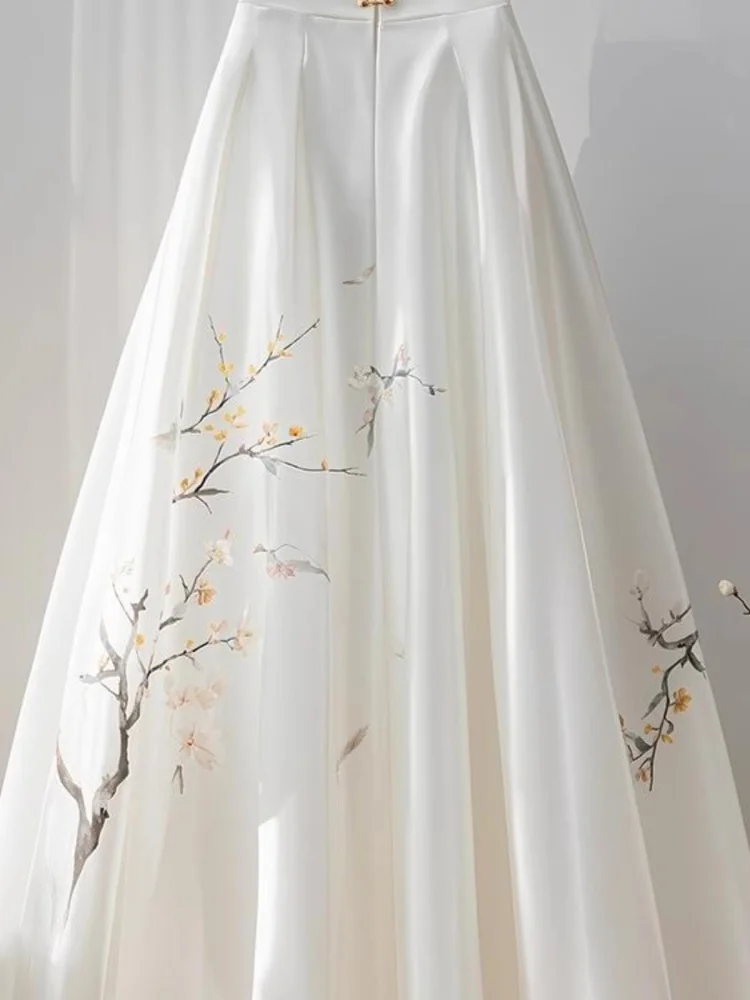 エレガントな A ライン ミディスカート 夏の新しいスタイル 中国の国民風プリント ハイウエスト ルーズフィット 美しい多用途なハーフレングススカート