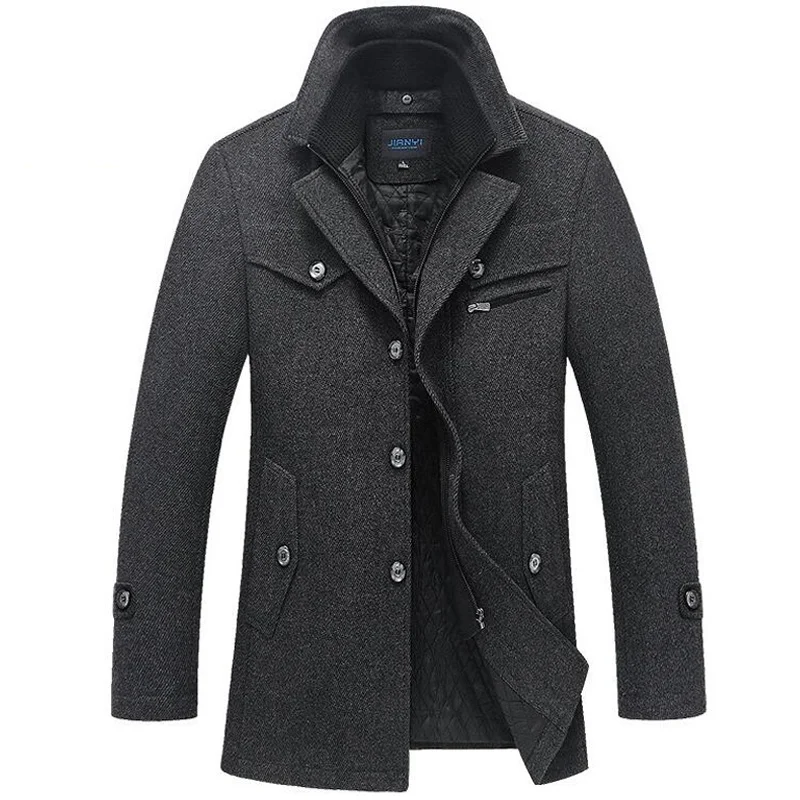 

Winter Coat Men New Fashion Double Collar Windproof Thicken Woolen Coats Mens Outwear Jacket Thick Warm Parka 5XL Clothes