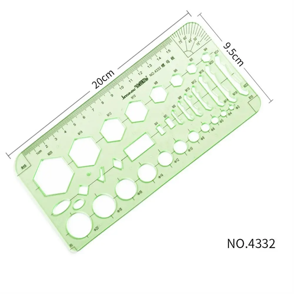 Estêncil Plástico Multiformato Verde para Estudantes, Ferramenta de Medição, Régua de Curva, Régua de Desenho, Régua Geométrica, Régua Gabarito