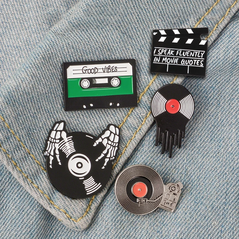 Punk Music Lovers smalto Pin buone vibrazioni nastro DJ vinile giradischi distintivo spilla spilla s Jeans camicia gioielli regali all\'ingrosso