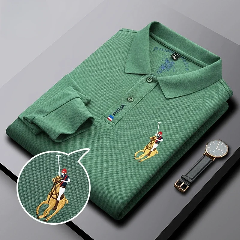 2025 Autumn and Winter Collar Men's Long Sleeved T-shirt Casual Fashion High-end Embroidery Men's Business Polo Shirt - Image 4