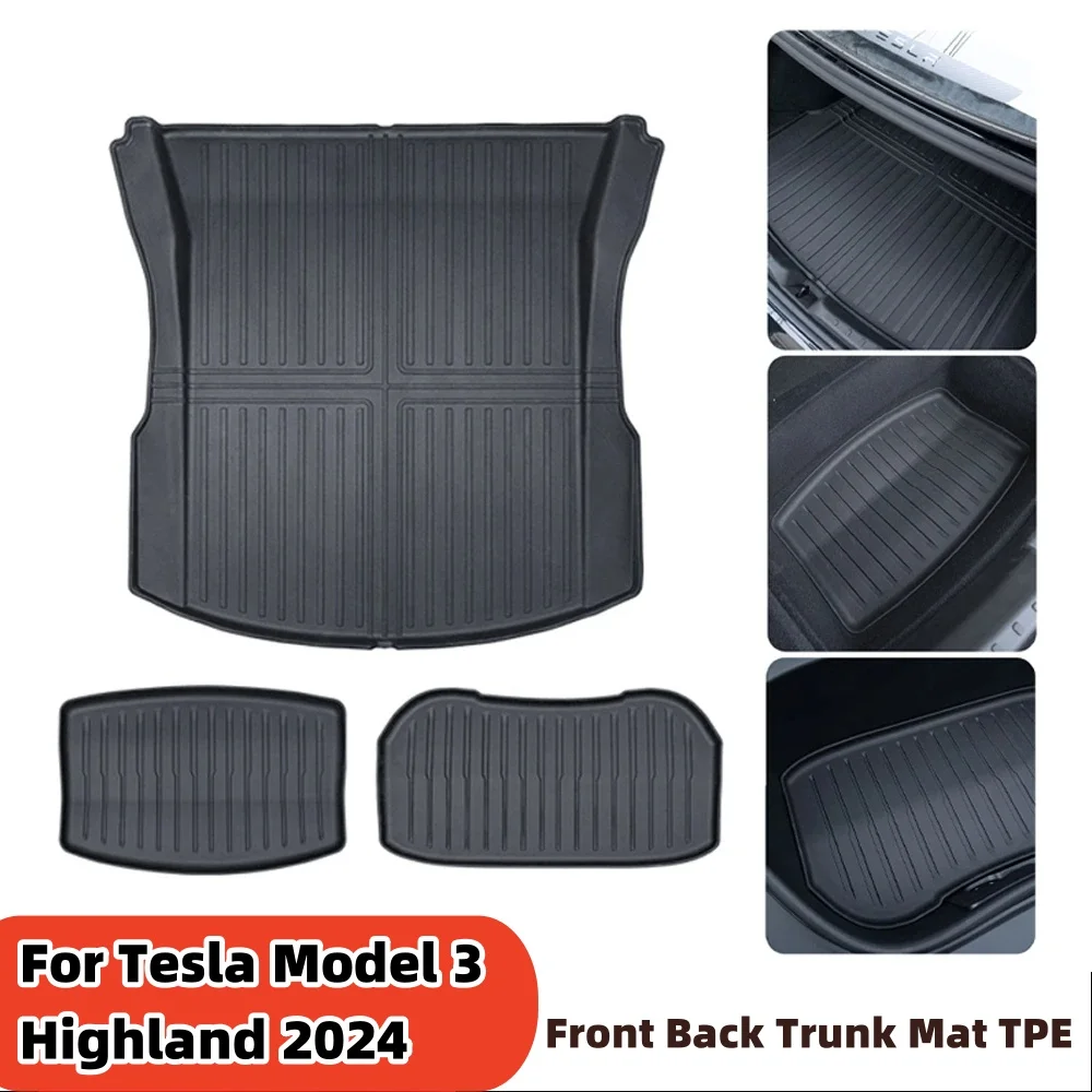 For Tesla Model 3 Highland 2024 Front and Back Trunk Mat TPE Carpet Waterproof Weather-resistant Pads Up and Down Layer Mats