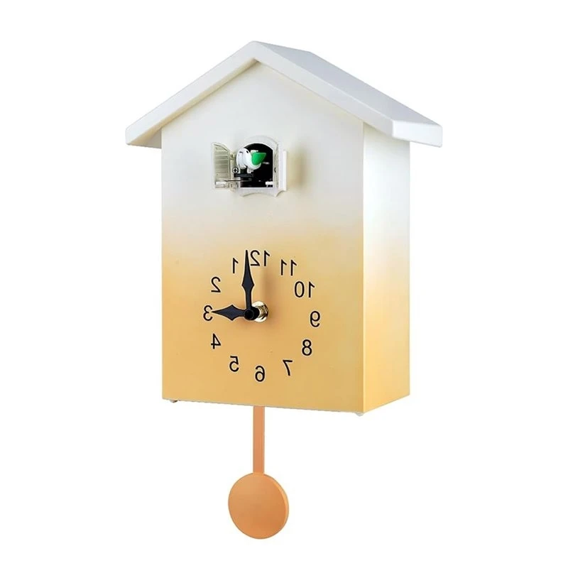 ABFU-Cuckoo Wall Clock Natural Bird Voice, Pendulum Alarm Clock Bird House Decor, Wall Art For Living Room Kitchen Home