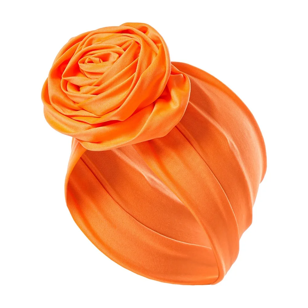 Raw Silk Big Rose Flower Hairband Elastic Lightweight Boho Flower Bandana Breathable African Women Turban Wrap Women And Girls