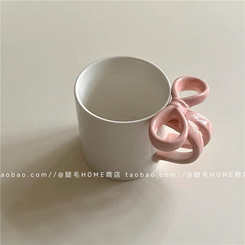 Cute Girl Heart Hand Painted 3D Bow Ceramic Mug Plate Coffee Cup Dessert Breakfast Plate