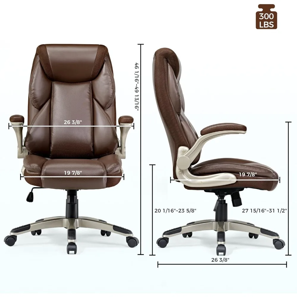 Silla de oficina ejecutiva, reposabrazos abatible hacia arriba, silla de escritorio ergonómica, silla de ordenador de piel sintética, silla de oficina con respaldo alto y reposacabezas