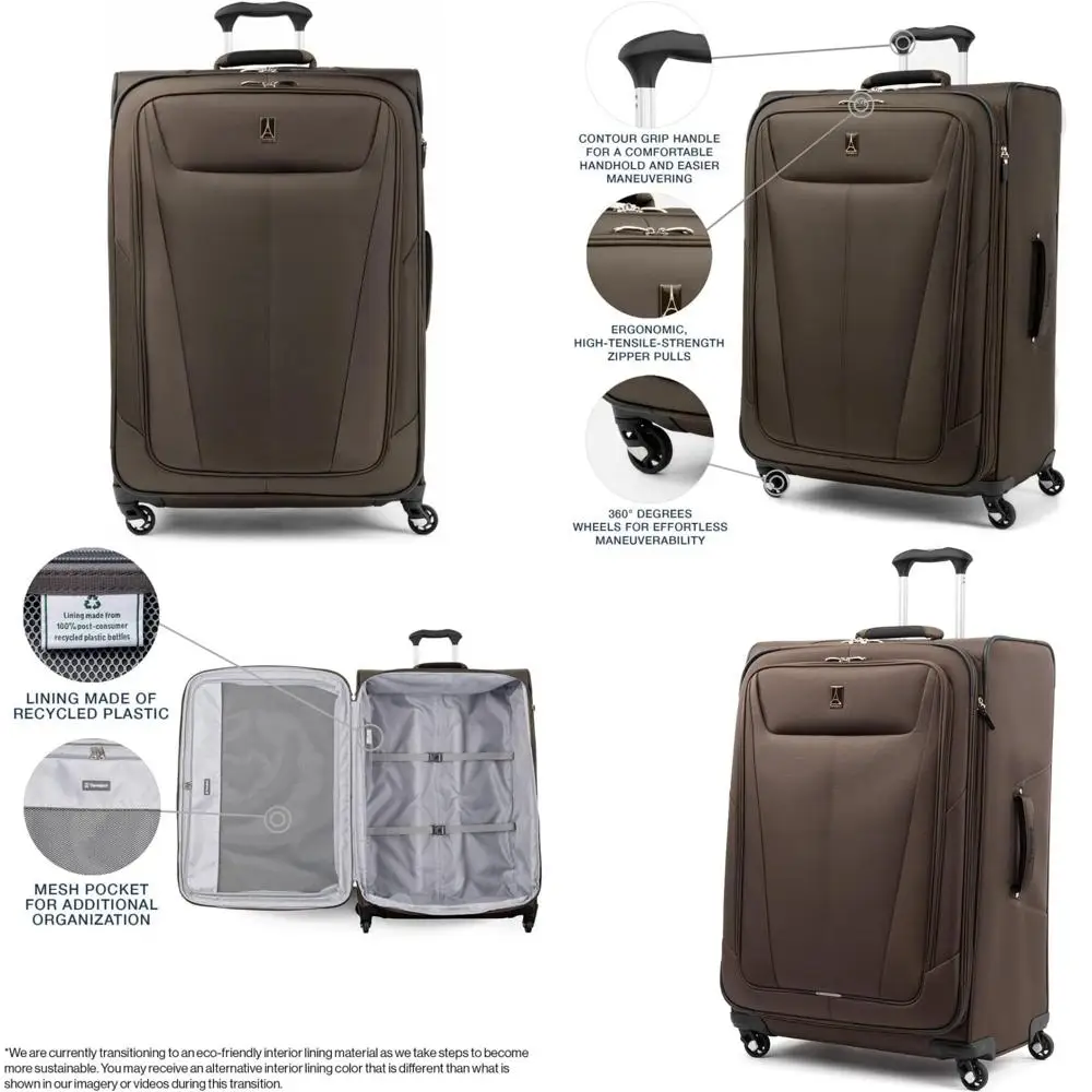 

расширяемый мягкий багаж с 4-спинными колесами, легкий чемодан для мужчин и женщин, цвет мокко.