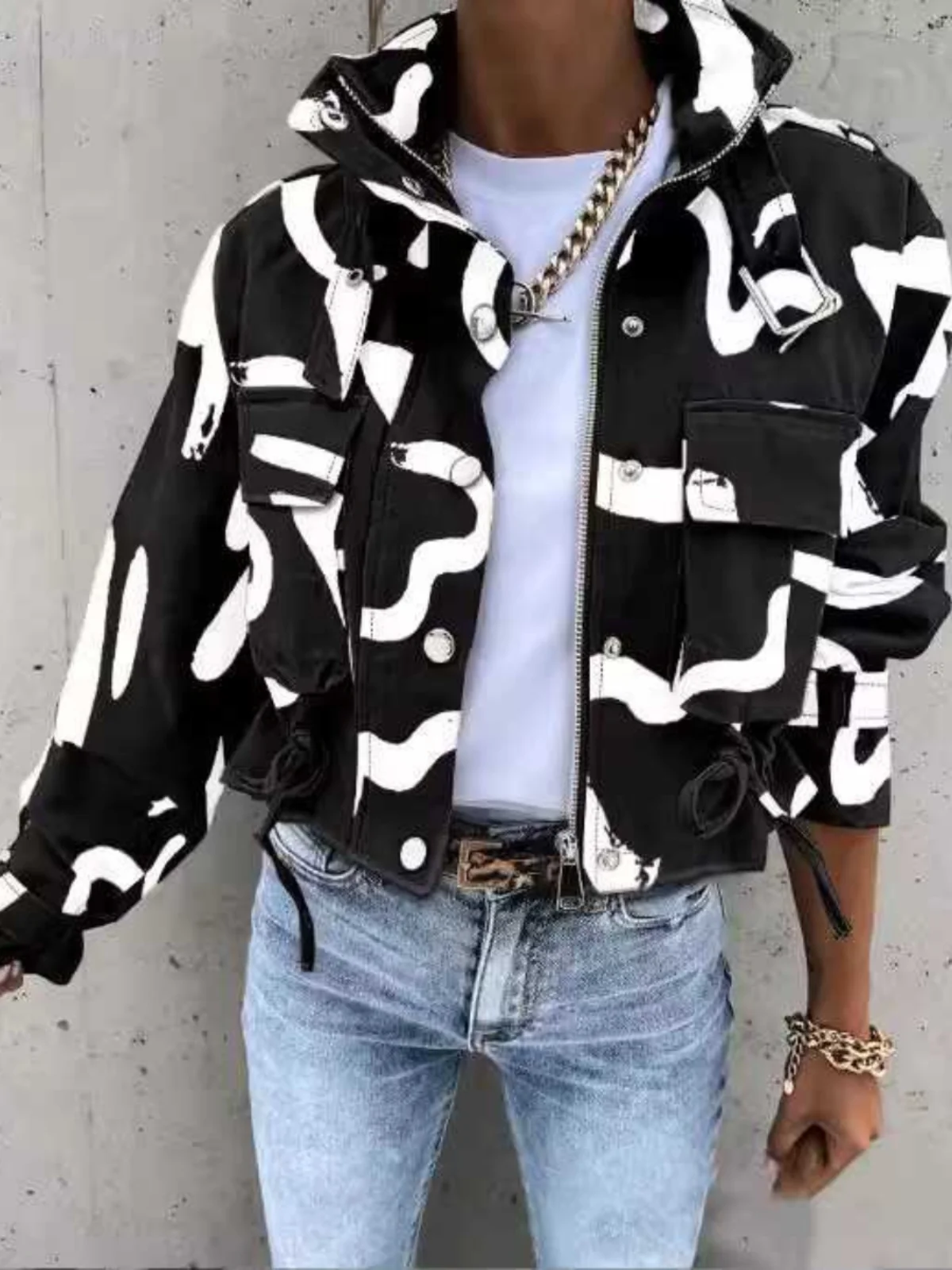 Women's British Style Long Sleeve Drawstring Jacket Workwear Coat Top Spring Autumn Street Style Loose Fit Regular Length