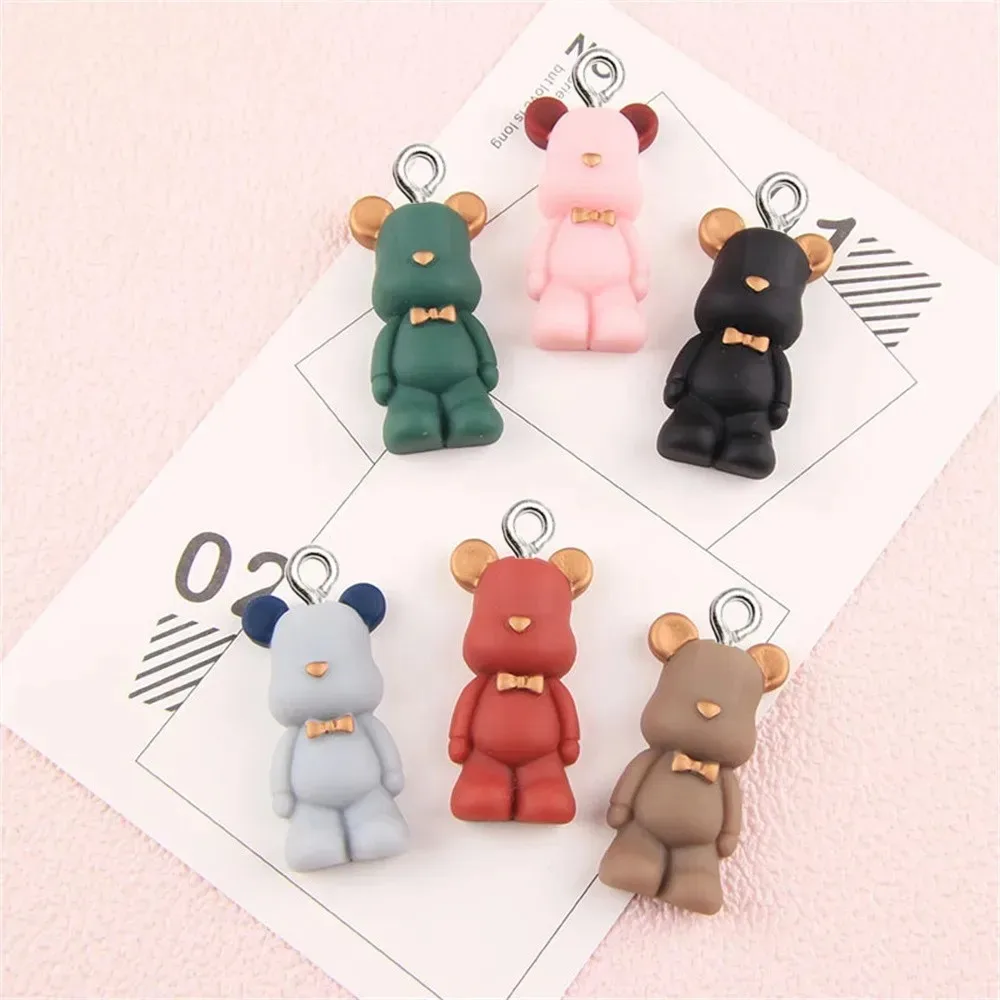 10pcs Kawaii Bow Bear Resin Pendants, Lovely Sweet Charms Supplies for Handmade Necklace Earring Phone Case Keychain Handbag view 3