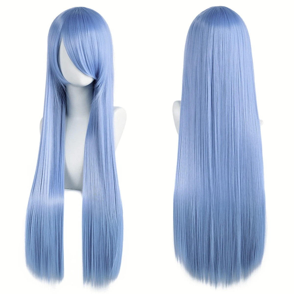 80 cm lange synthetische wit paars cosplay pruiken groen haar rechte zilveren pruik roze haarstukje lolita pruik met pony