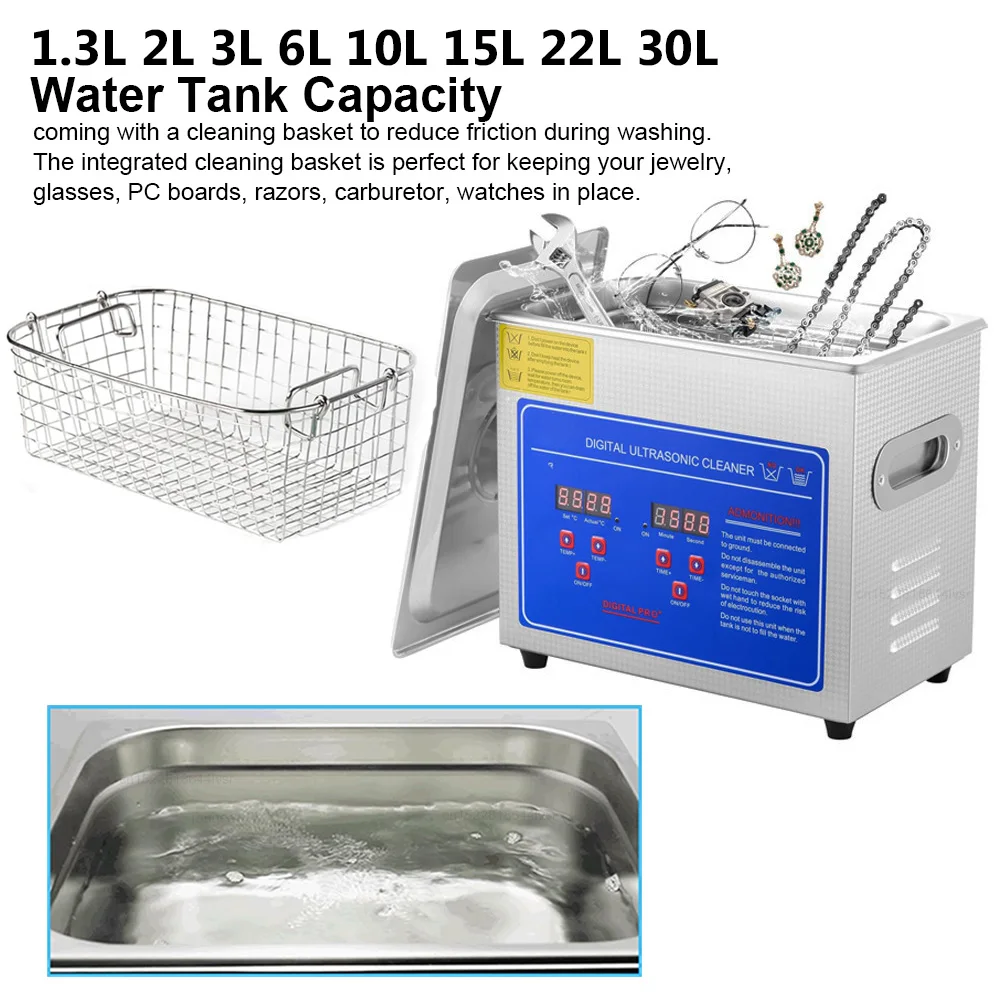 Ultrasonic Cleaner 1.3L 2L 6L 10L 30L Ultrasound Cleaning Machine Ultrasonic Cleaning Bath for Glasses Jewelry Tool Parts Washer