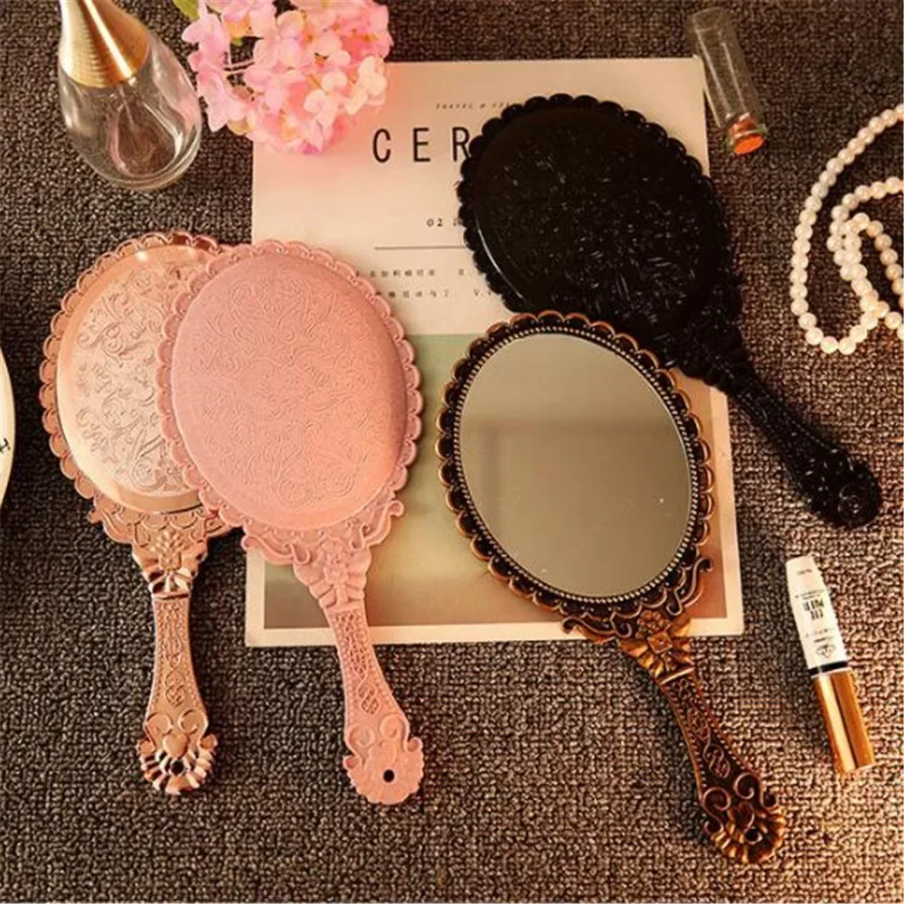 Espejo de tocador de mano tallado Vintage, espejo de maquillaje para salón de SPA, espejo de mano con mango, espejo compacto cosmético para mujer