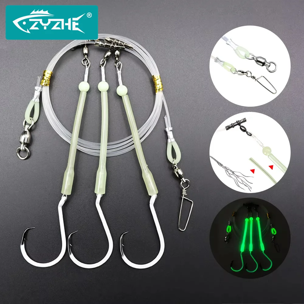 Equipamentos de Pesca em Alto Mar ZYZHE com Três Anzóis Circulares de Aço de Alto Carbono para Pesca de Atum, Marlin e Pargo em Água Salgada