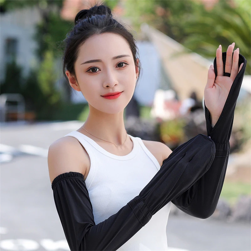 Large Size Summer UV Protection Long Ice Gloves Ice Sleeve Arm Cover Women Driving Cycling Arm Sleeve Breathable Outdoor Sleeves