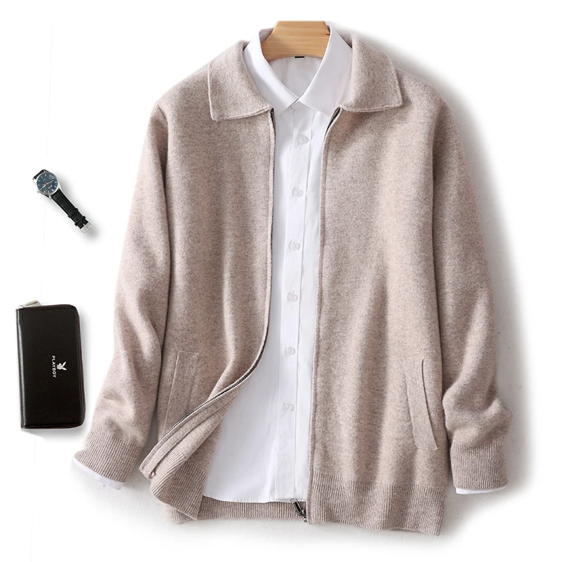 Cashmere Jacket Sweater Men's 2025 Spring/Autumn 100% Cashmere Men's Lapel Collar Knit Cardigan High-end Business Casual Coat