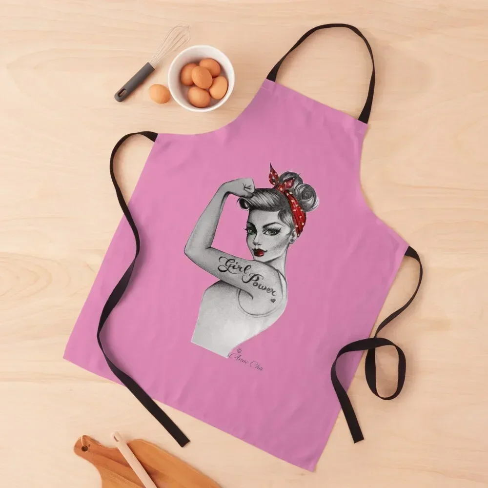 

Girl Power by Anne Cha Pin up Modern Rosie the Riveter Apron Kitchen New 2022 Year Home Supplies Kitchen Chef Nursing Apron