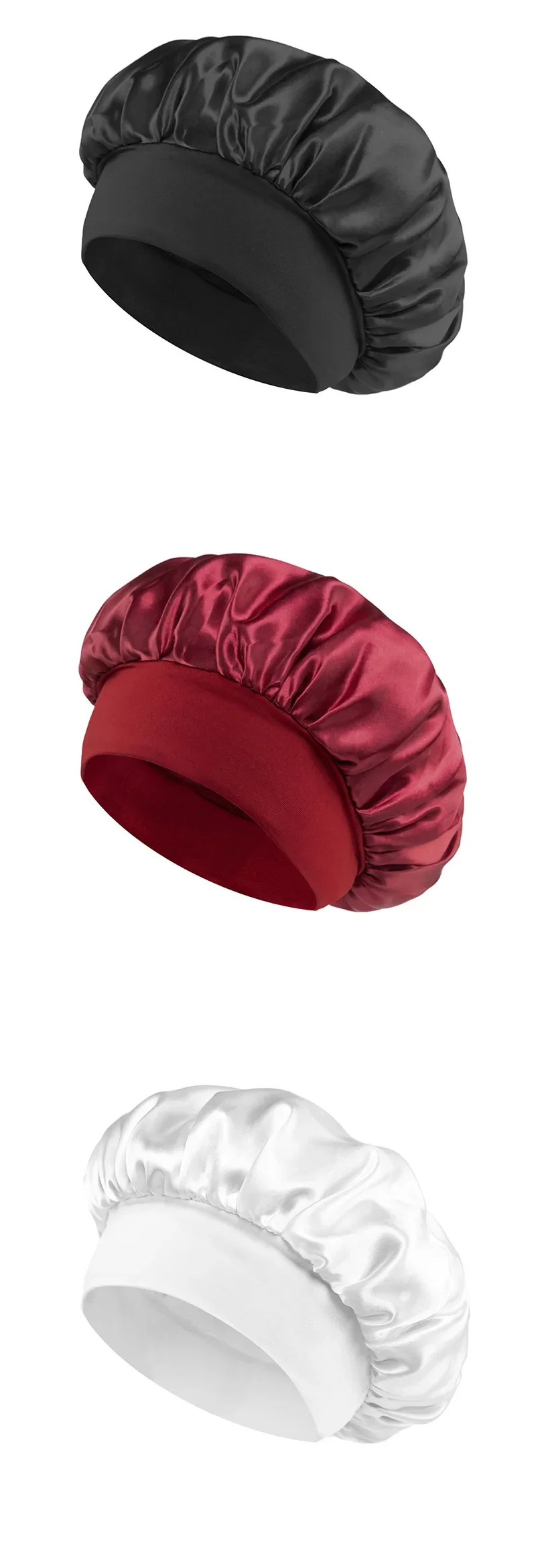 New Women's Satin Solid Wide-brimmed Sleeping Hat Unisex Head Wrap Elastic Band Cap Hair Care Bonnet Night Hat Bonnet De Nuit