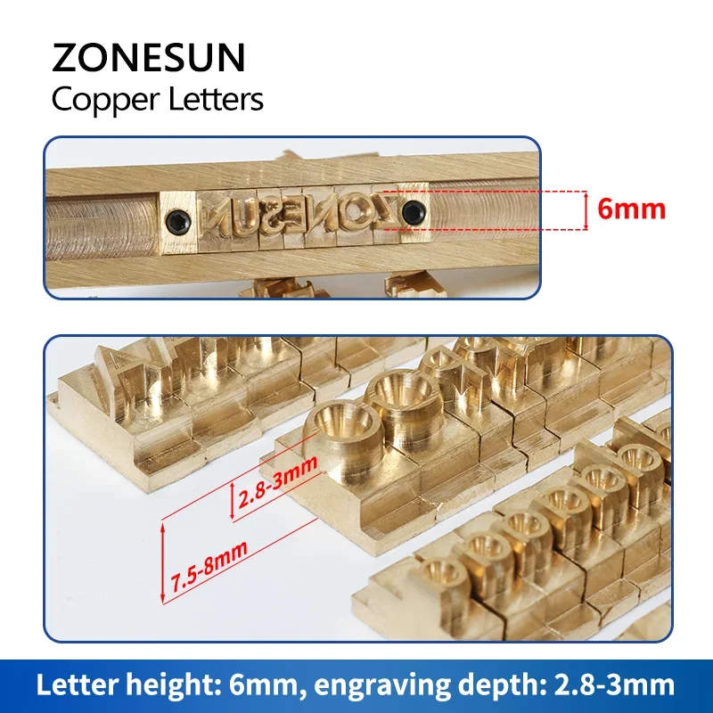 ZONESUN Custom Logo Alphabet Brass Press Letter Stamp Initial Craving Tool Branding Leather Pencil Foil Stamping Personalized