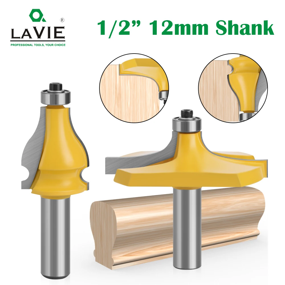 LAVIE 2Pcs Router Bit Set HSS 12mm Shank, Bottle Handrail + Beveling Wood Cutter For CNC Profiling, 1/2