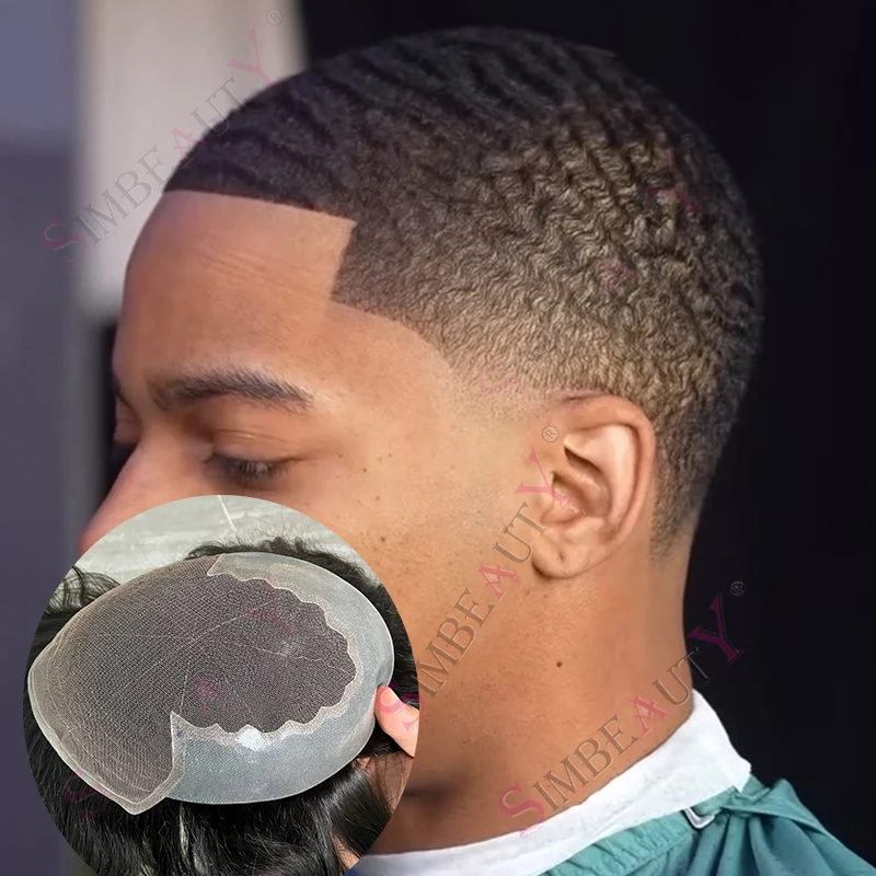 Undetecatble Q6 الدانتيل أمامي 360 ينسج تصفيفة الشعر 8 مللي متر 10 مللي متر 12 مللي متر موجة عميقة الدانتيل بولي Base قاعدة شعر بشري مجعد الرجال الباروكات نظام الشعر المستعار