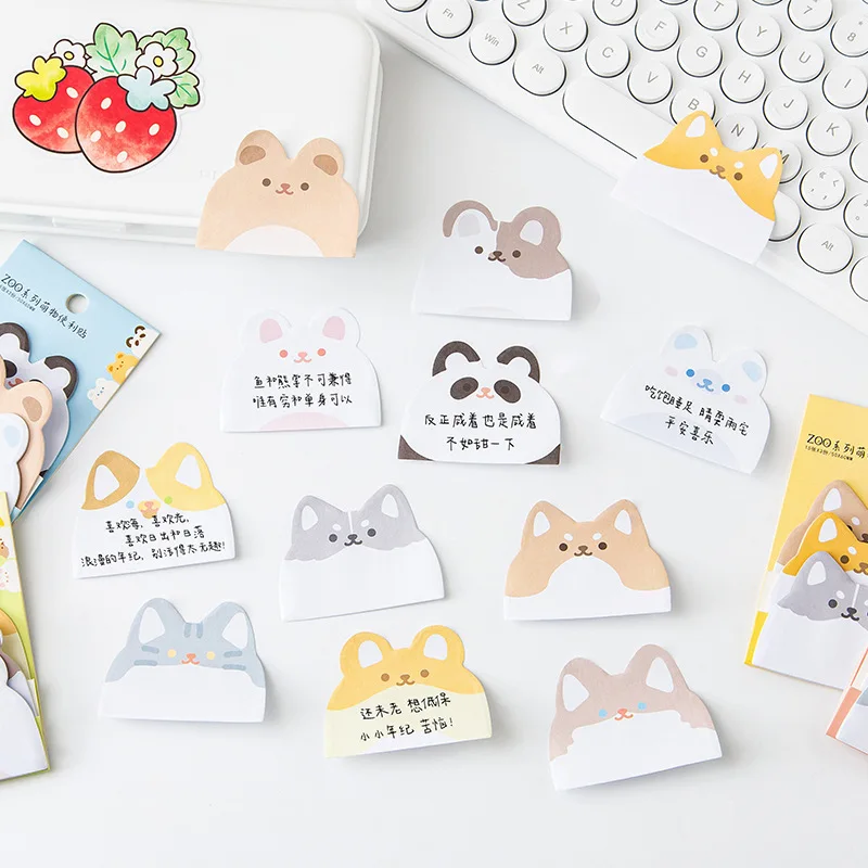 45 Sheets Kawaii Sticky Notes Cute Cratoon Dog Cat Bear Rabbit Memo Pad Leave a Message Paper Back to School Stationery Supplies