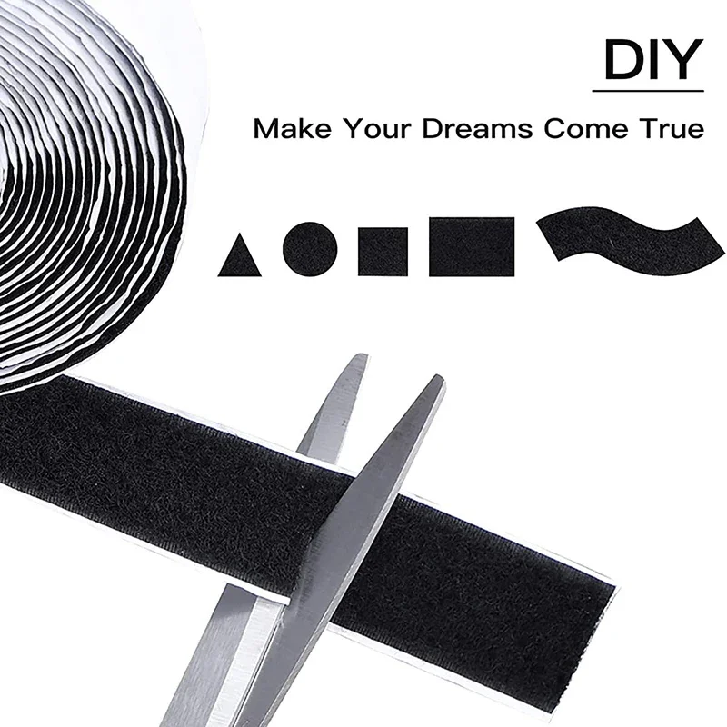 1M Magic Tape Hook and Loop Strong Self Adhesive Fastener Black White Hook Loop Tape Sticky Back Strip for Sewing Home Mounting