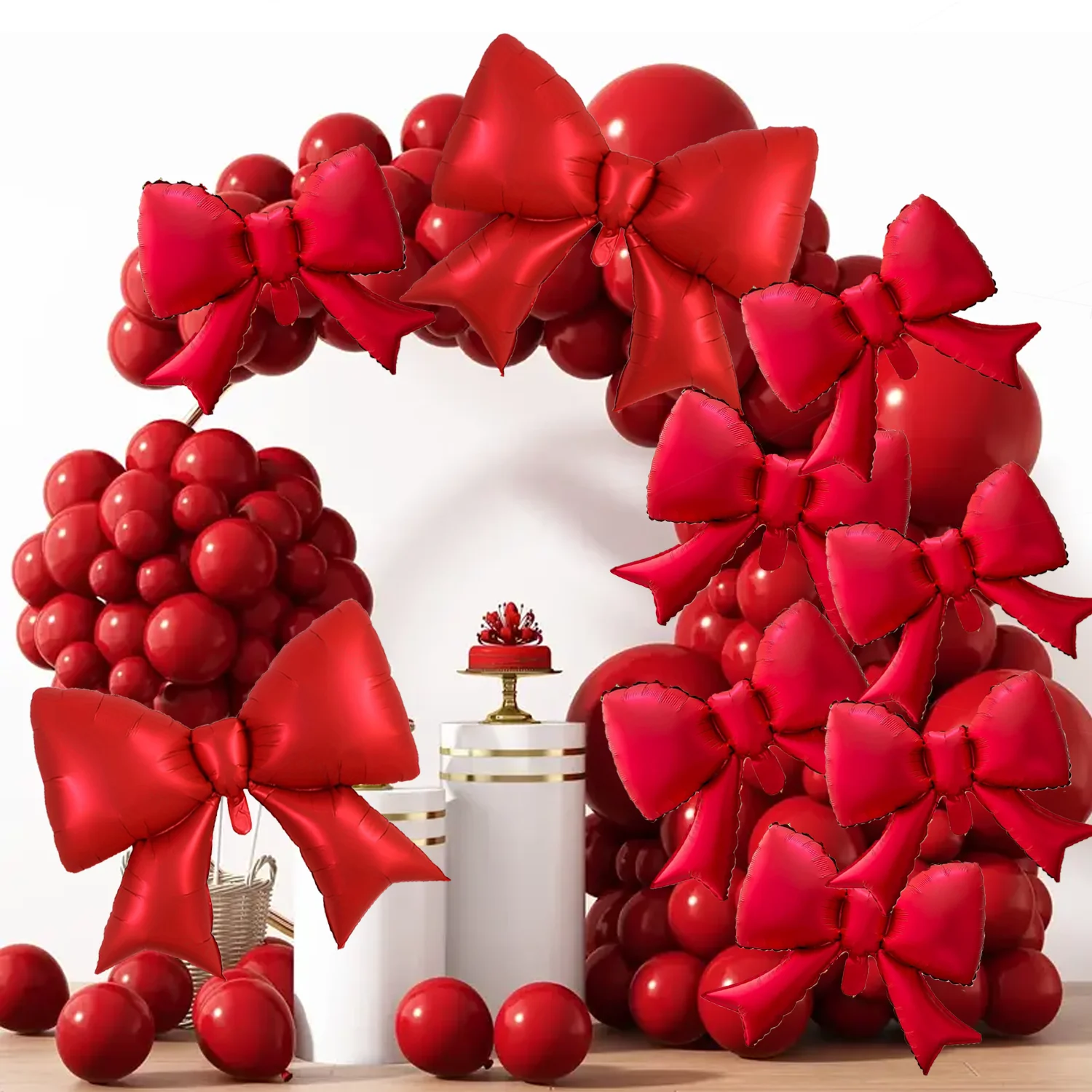 2/10 Stück rote Aluminiumfolien-Schleifenballons, geeignet für Hochzeiten, Gender-Reveal-Partys, Geburtstage, Neujahr und Weihnachtsdekorationen – Detail 3