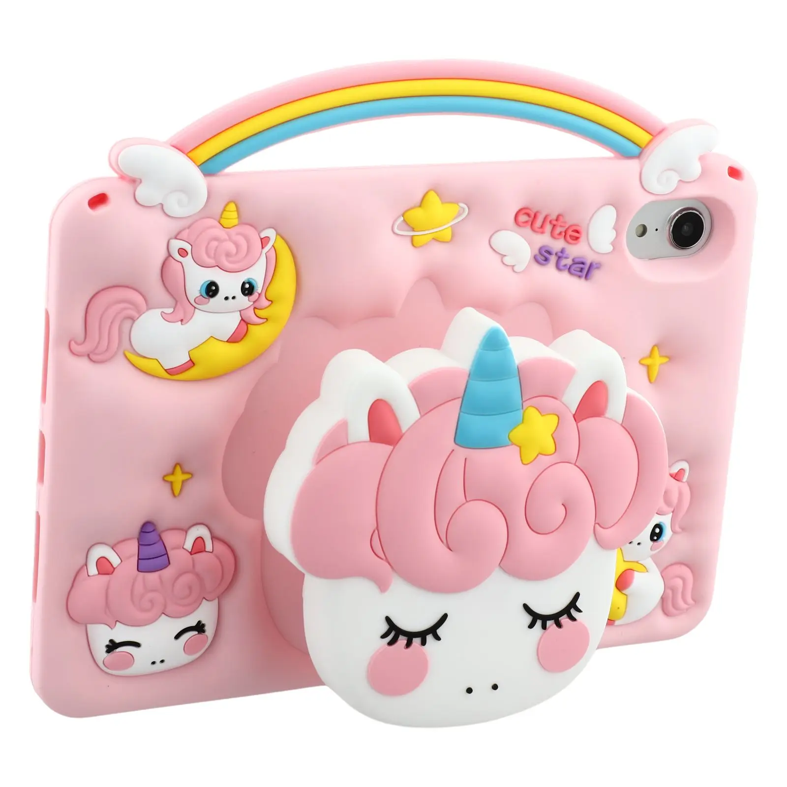 For iPad mini (2024)  /  (2021) Case Handle Unicorn Retractable Kickstand Silicone Tablet Cover with Shoulder Strap