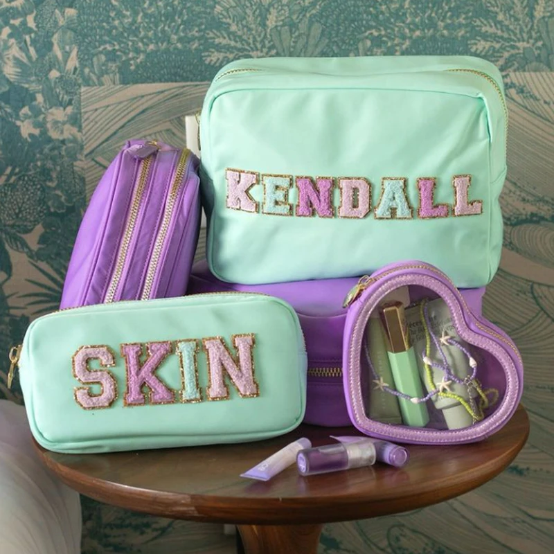 17 Colors 4 Size Personalized Women Beach Travel Toiletry Bag Girls Cute Makeup Bag Waterproof Nylon Cosmetic Bags Nylon Pouch