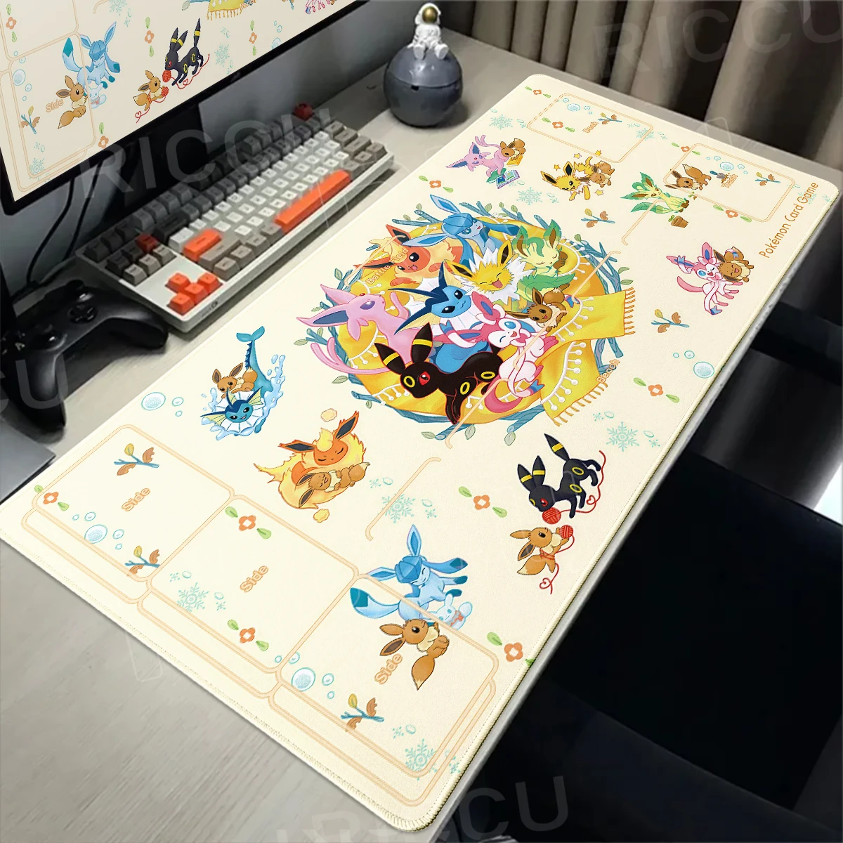 

Игровой коврик для мыши с аниме-дизайном, коврик для клавиатуры с изображением покемона Эеви, коврик для геймеров, HD-коврик для киберспорта, увеличенный настольный коврик для ПК, коврик для стола