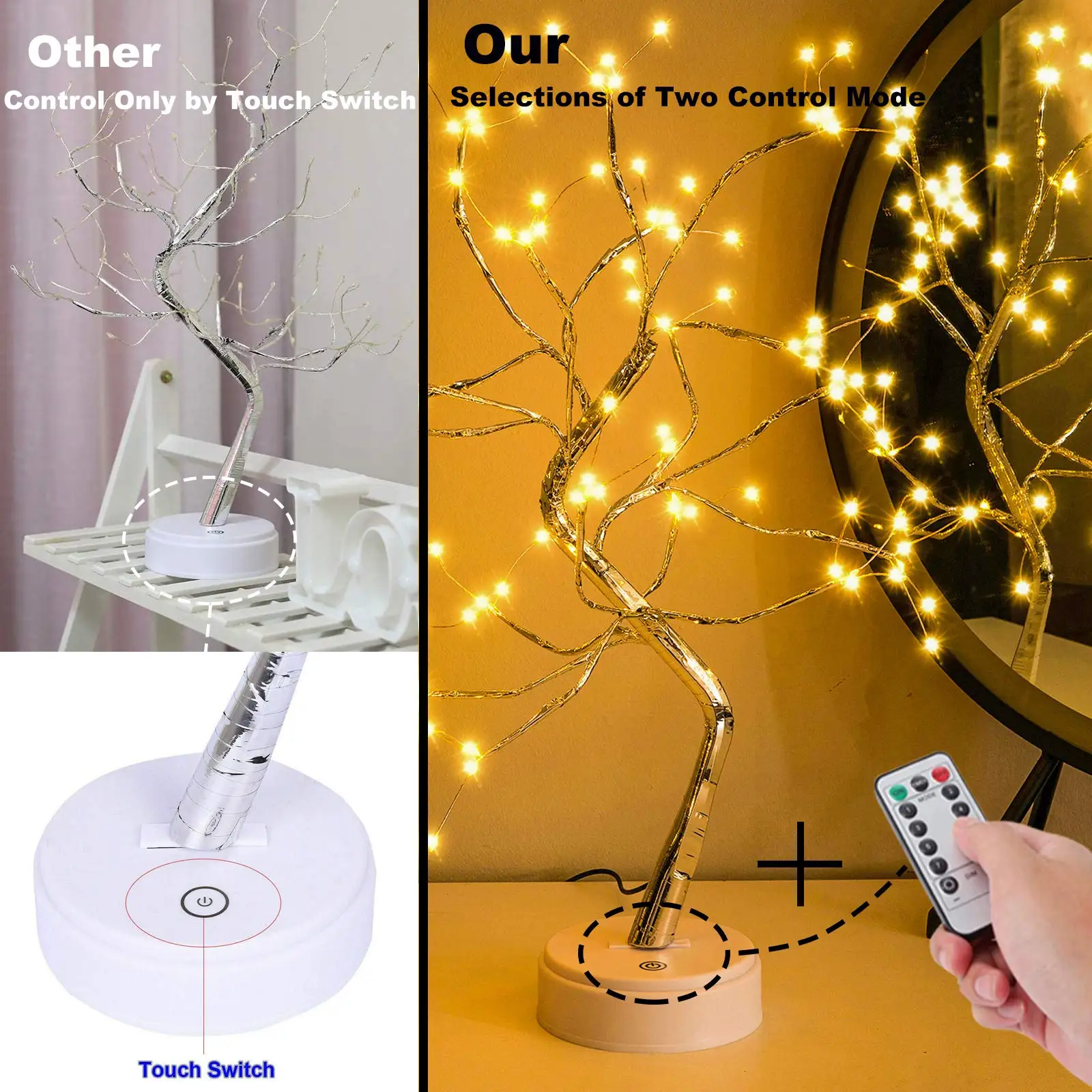 Imagem -04 - Fada Sparkly Árvore Abajur Controle Remoto Usb e 3aa Alimentado Bonsai Faça Você Mesmo Árvore de Luz Artificial Quarto Desktop Night Light 108led