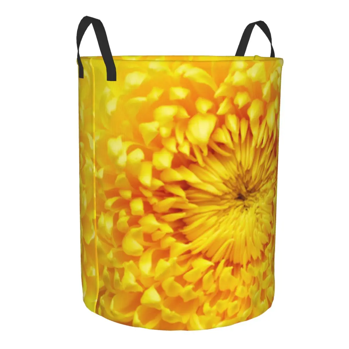 Yellow Chrysanthemum Background Waterproof Storage Bag Household Dirty Laundry Basket Folding Bucket Clothes Organizer