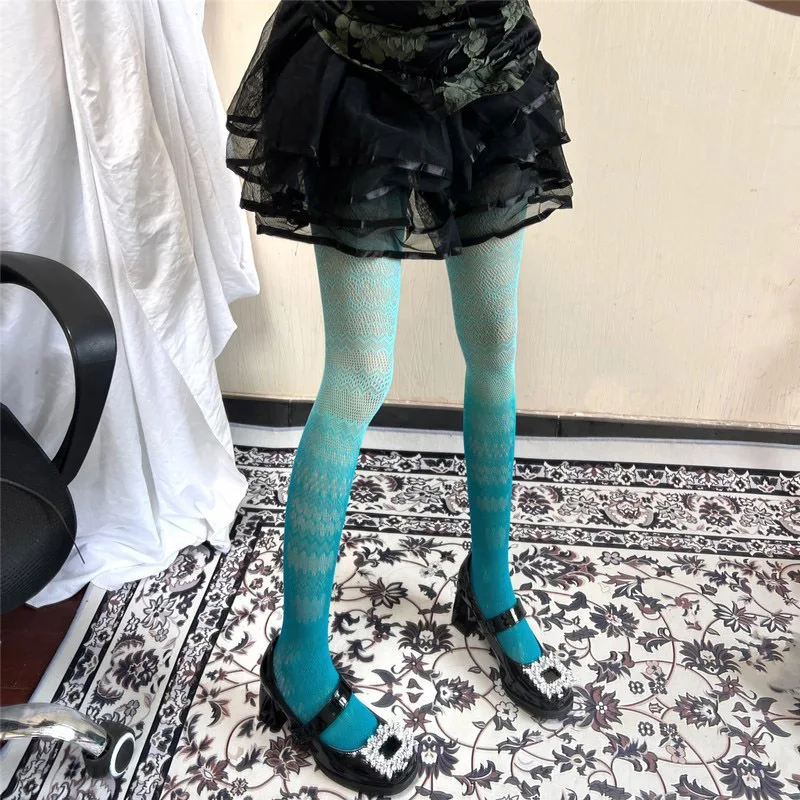 Frauen Anime Farbverlauf Strumpfhosen Mode Muster Fishnet Strümpfe Sexy Harajuku Strumpfwaren Nylon Weibliche Bunte Kawaii Strumpfhosen – Detail 8