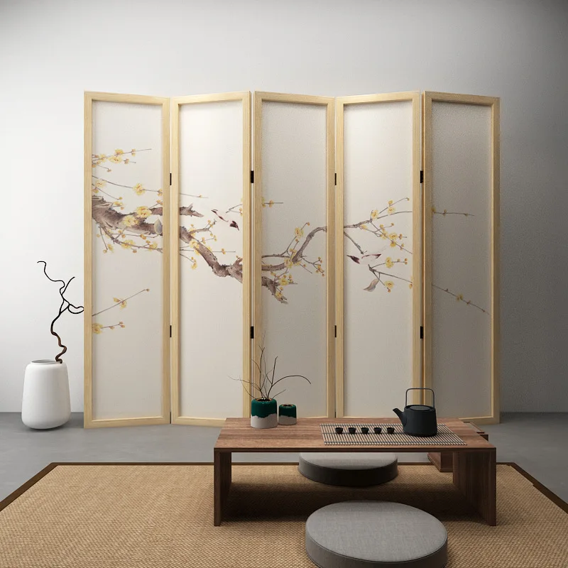 Modern simple screen partition living room can be moved into the door folding to cover the tea room decoration new Chinese flowe
