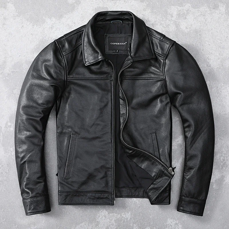 Leather Real Jacket Cowhide Jackets Autumn Fashion Casual Motorcycle Lapel Slim Short Coat Men Plus Size Special Offer