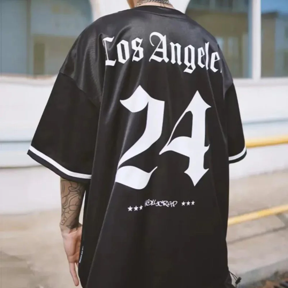 Short Sleeve Shirt American Jersey Retro Baseball Y2K Cardigan T-shirt Hip Hop Letters West Coast Chic Tops Mens Clothing Summer