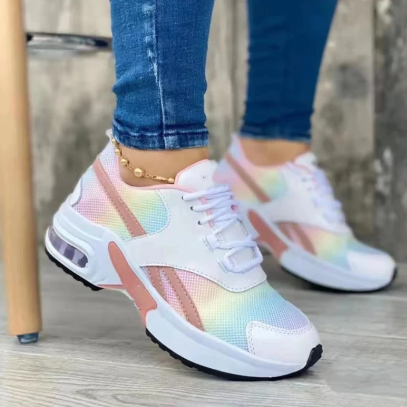 Ladies Sneakers Spring and Autumn New Lace Up Wedge Platform Shoes 2023 Outdoor Fashion Air Cushion Casual Running