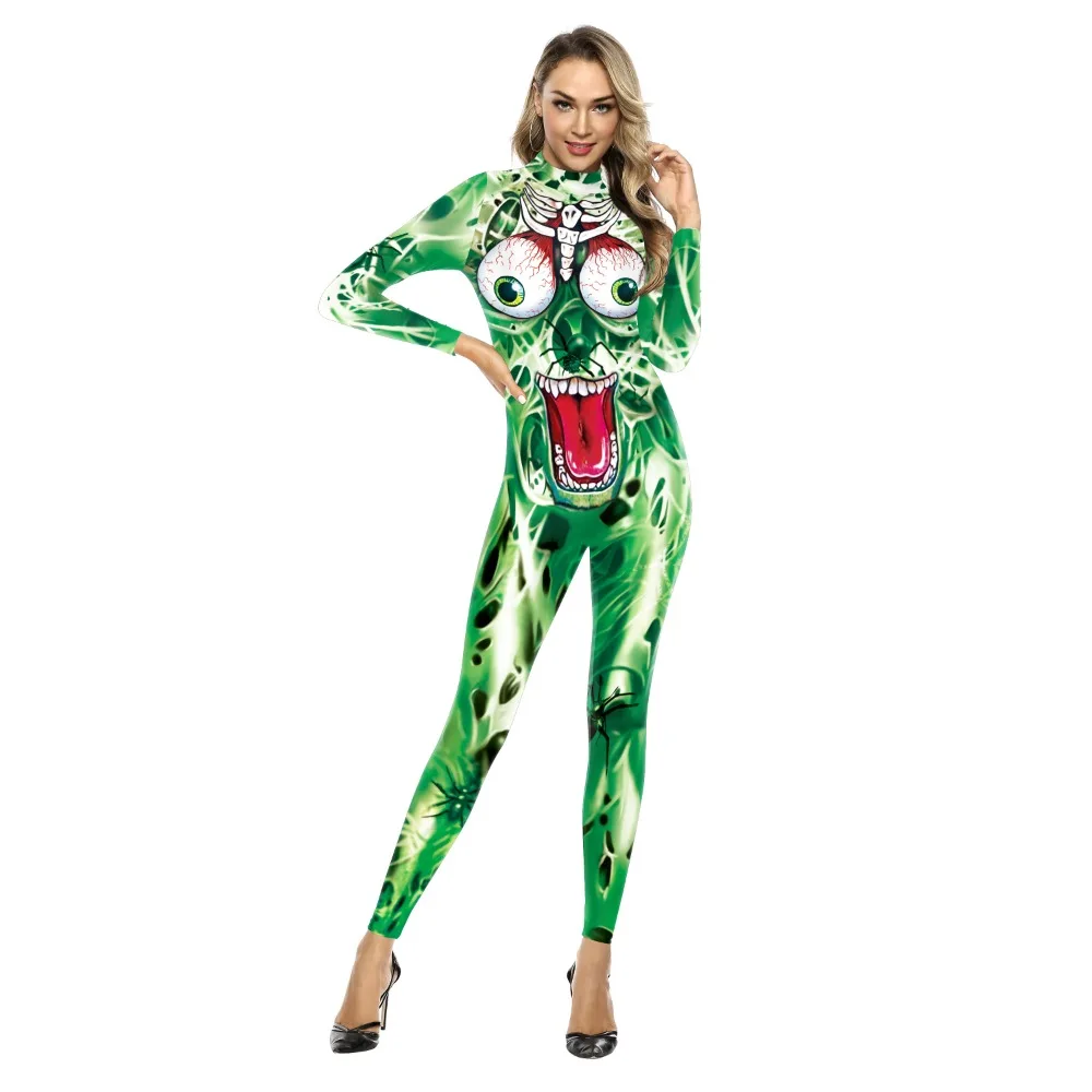 New Personality Fashion Ladies One-piece Suit 3D Colourful Printed Casual Skinny Jumpsuit Halloween Carnival Party Coverall