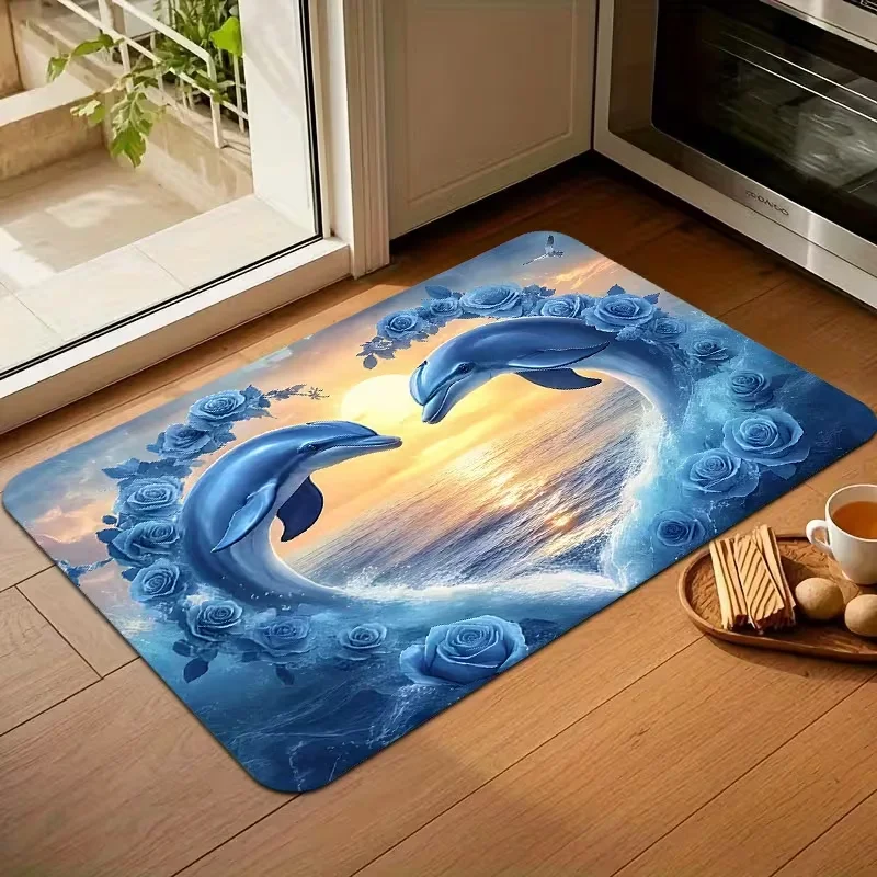 Underwater Dolphin Coral Reef Doormat Ocean Scene Print Non Slip Floor Mat For Entry Bedroom Home Decor