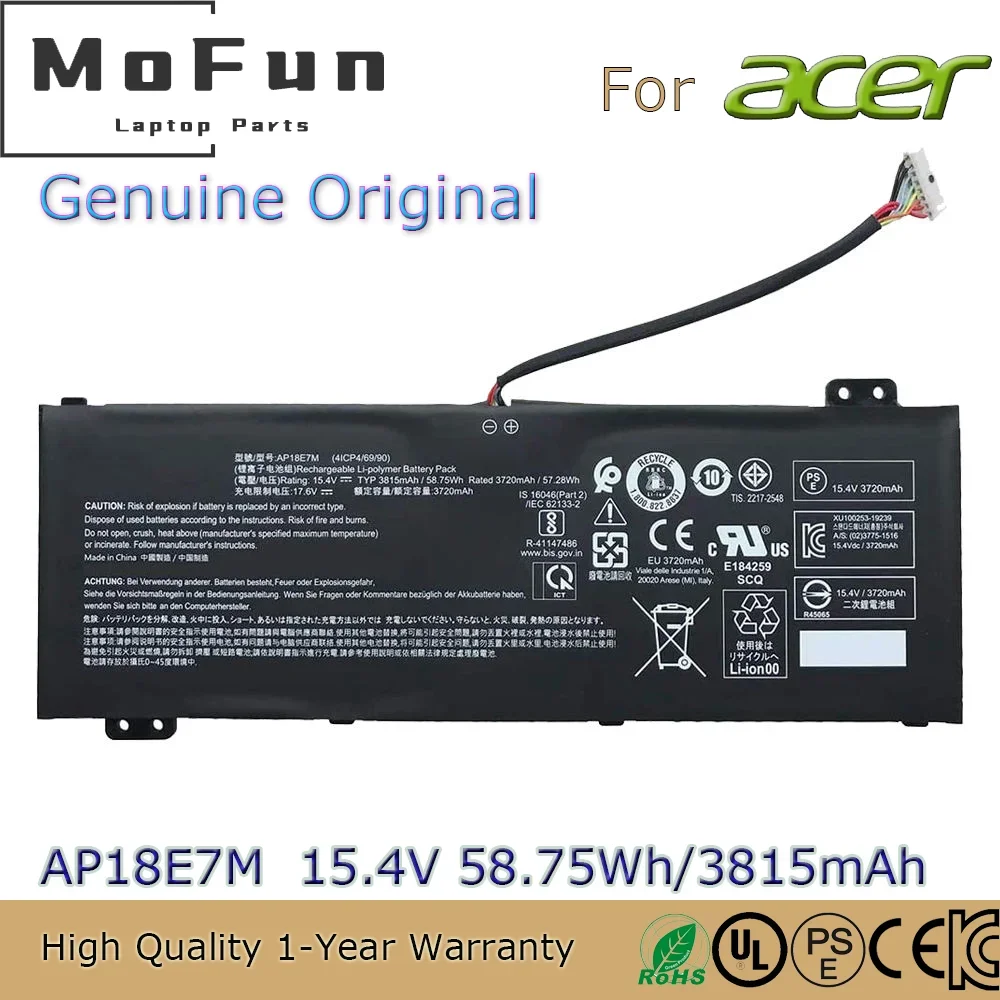 

Brand New Original AP18E7M 15.4V 58.75Wh Laptop Battery for Acer Aspire 7 A715-74G-52B0 Nitro 5 7 AN515-54 etc.