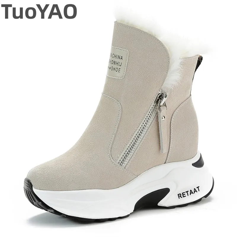 

Зимние зимние ботинки на каблуке 8,5 см с мехом, нескользящие теплые короткие ботинки для миниатюрных женских ботинок на платформе из натуральной кожи