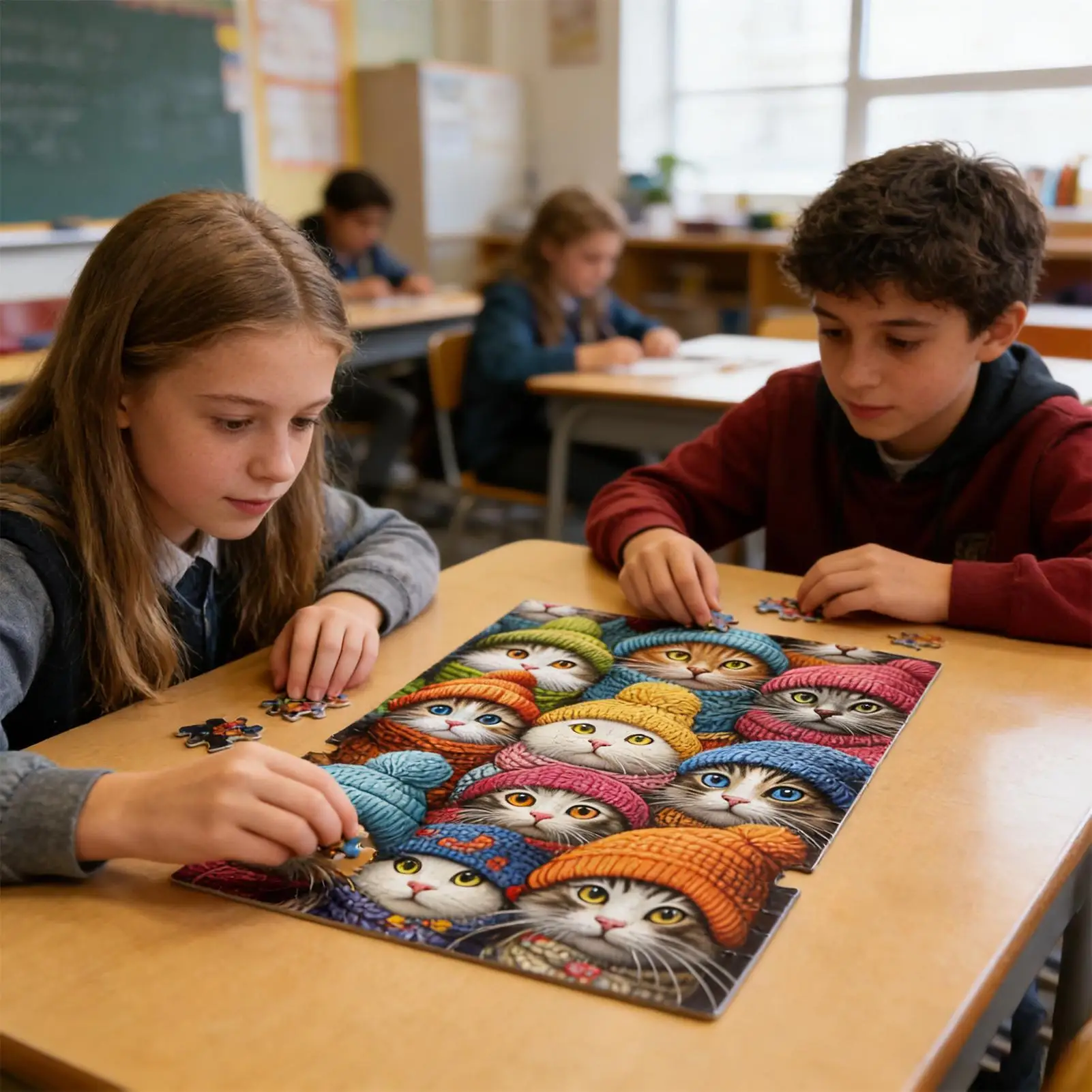 1000피스 고양이 모자 판타지 퍼즐 나무 불규칙 퍼즐 조각 게임 생일 크리스마스 선물 고양이 애호가를 위한 홈 데코