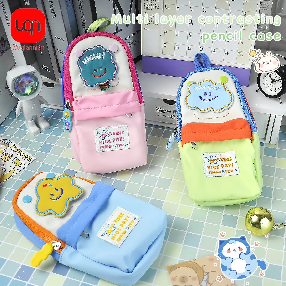 

WQN-1PC Kawaii Pencil Bag High Flux Portable Double Pencil Case Canvas Durable School Stationery