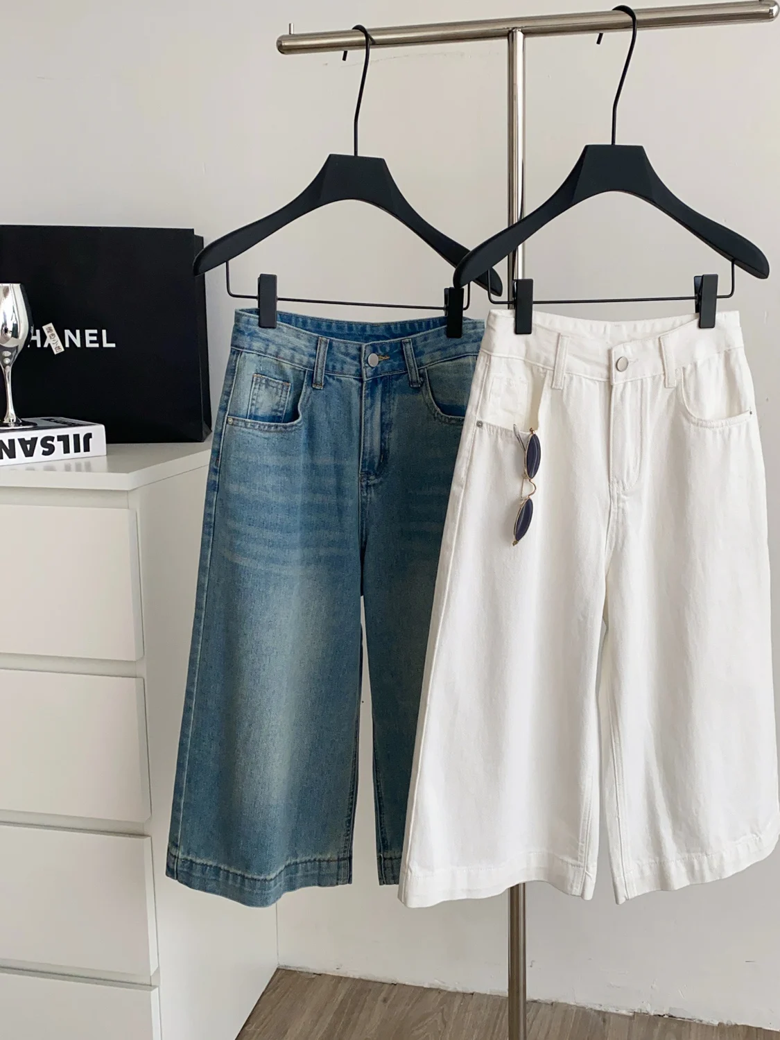 

Американские ретро синие широкие джинсы с высокой талией, женские летние свободные повседневные прямые брюки-трубы на семь футов