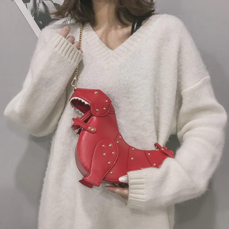 Fashion creative funny three-dimensional dinosaur oblique span bag personalized rivet cute cartoon animal women's bag