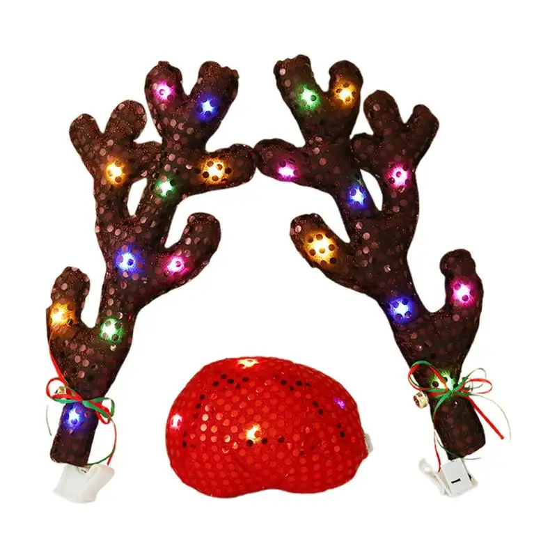 LED Glowing Antlers Christmas Car Decoration Accessories Car Truck Costume Reindeer Deer Antlers for Truck SUV Elk Vehicle Decor